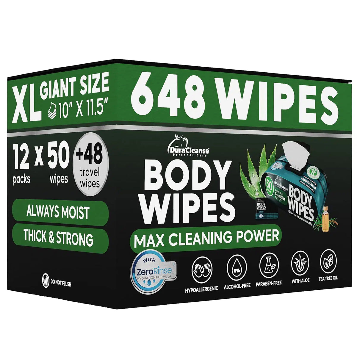 Maximum Cleaning Power XL Body Wipes (10" x 11.5") + Travel Size Bonus