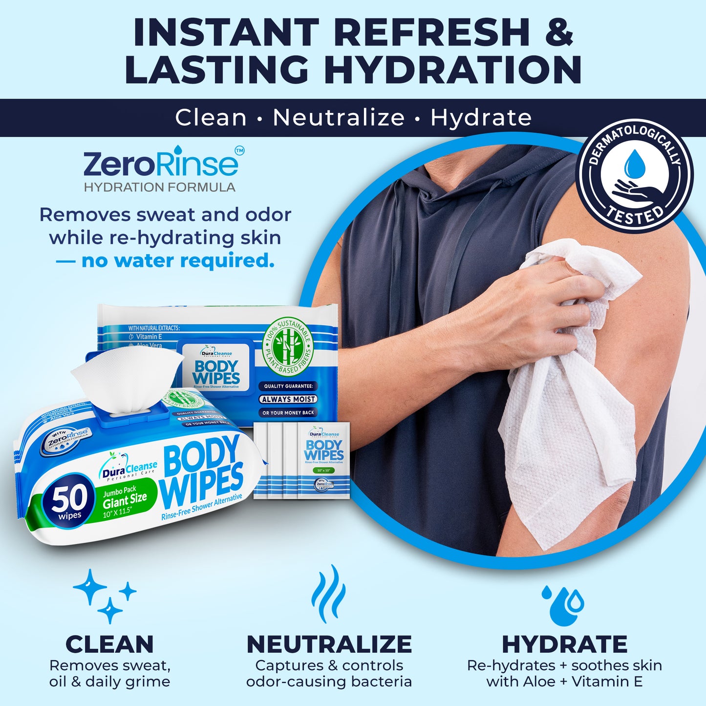 XL Universal Body Wipes (10" x 11.5") + Travel Size Bonus