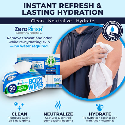 XL Universal Body Wipes (10" x 11.5") + Travel Size Bonus