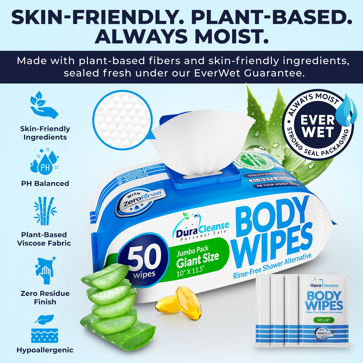 XL Universal Body Wipes (10" x 11.5") + Travel Size Bonus