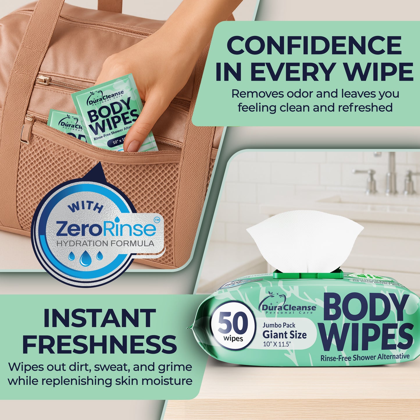 XL Women Body Wipes (9" x 12") + Travel Size Bonus