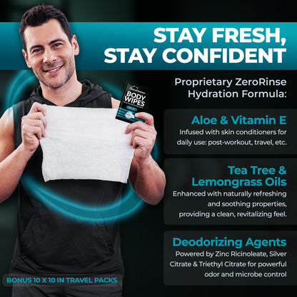 XL Men Body Wipes (9" x 12") + Travel Size Bonus