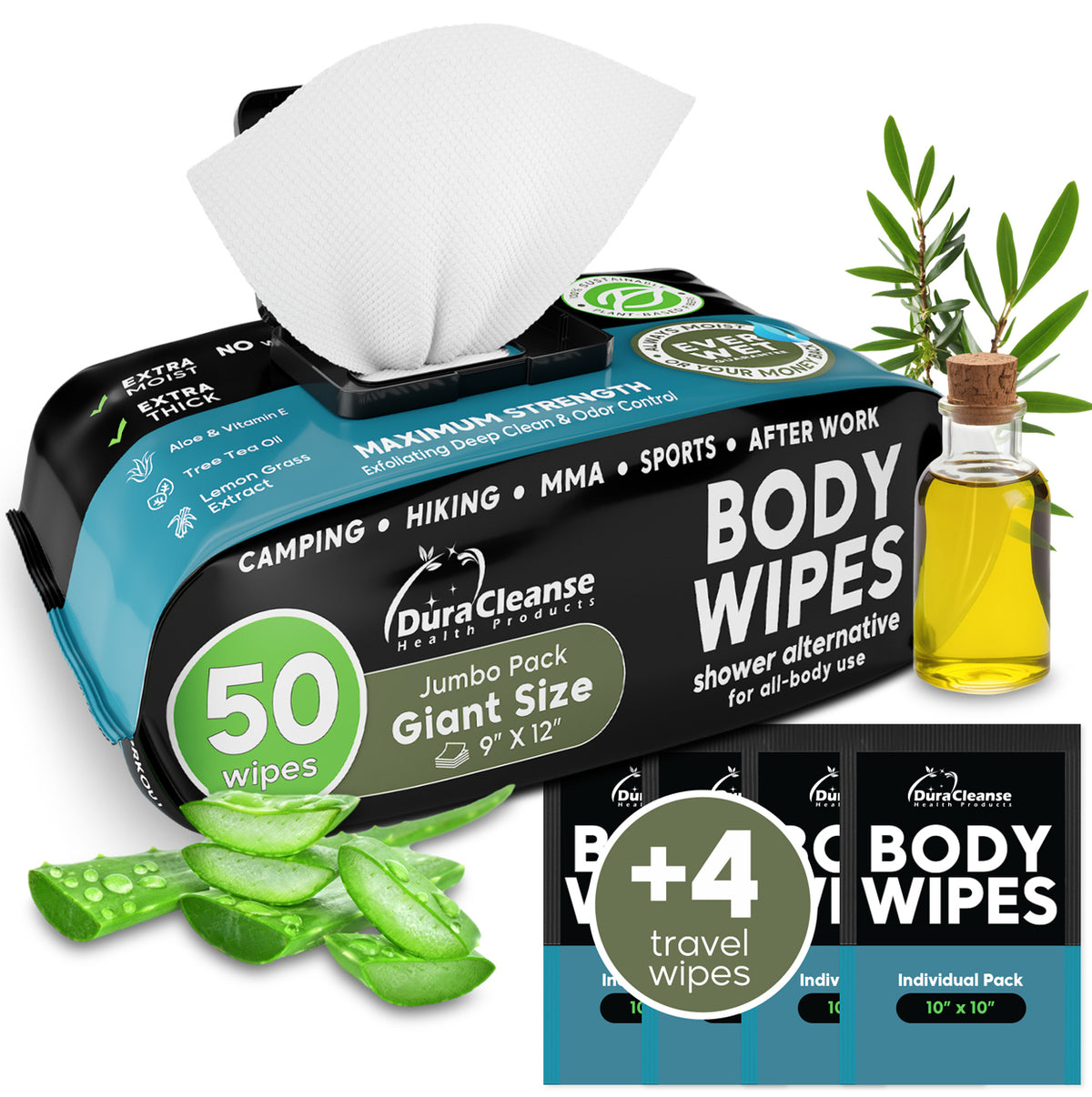 DuraCleanse XL Men Body Wipes (9" x 12") + Travel Size Bonus