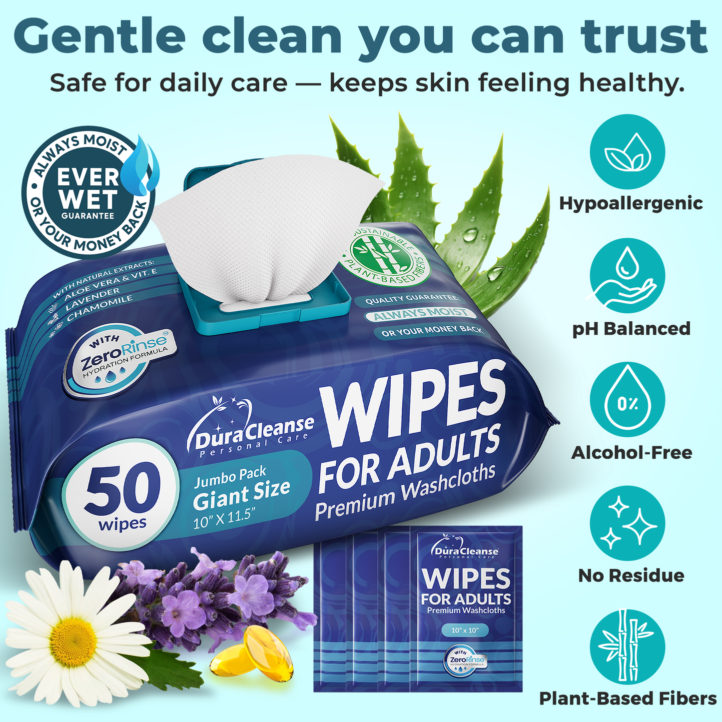 XL Adult Body Wipes (10" x 11.5") + Travel Size Wipes Bonus