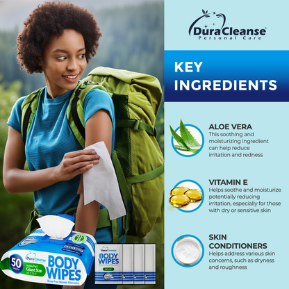 XL Universal Body Wipes (9" x 12") + Travel Size Bonus