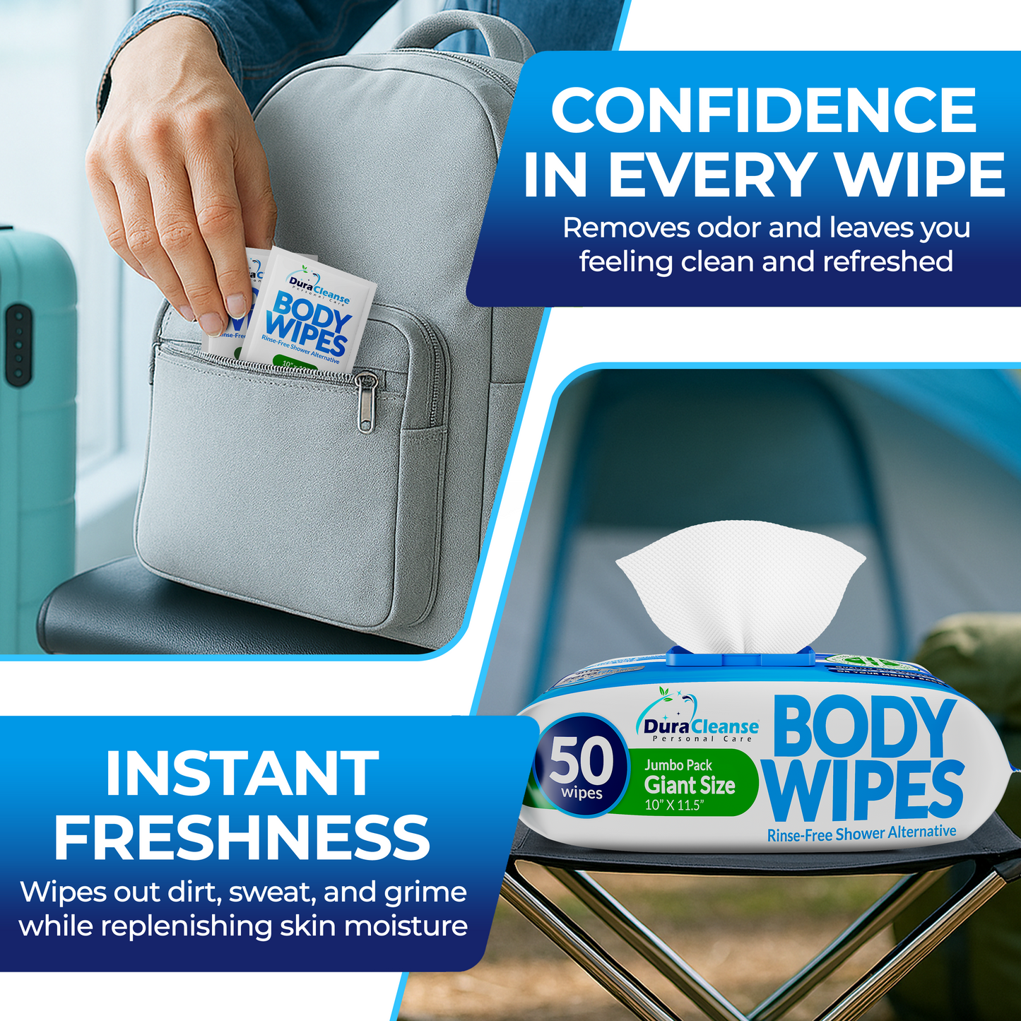 XL Universal Body Wipes (9" x 12") + Travel Size Bonus