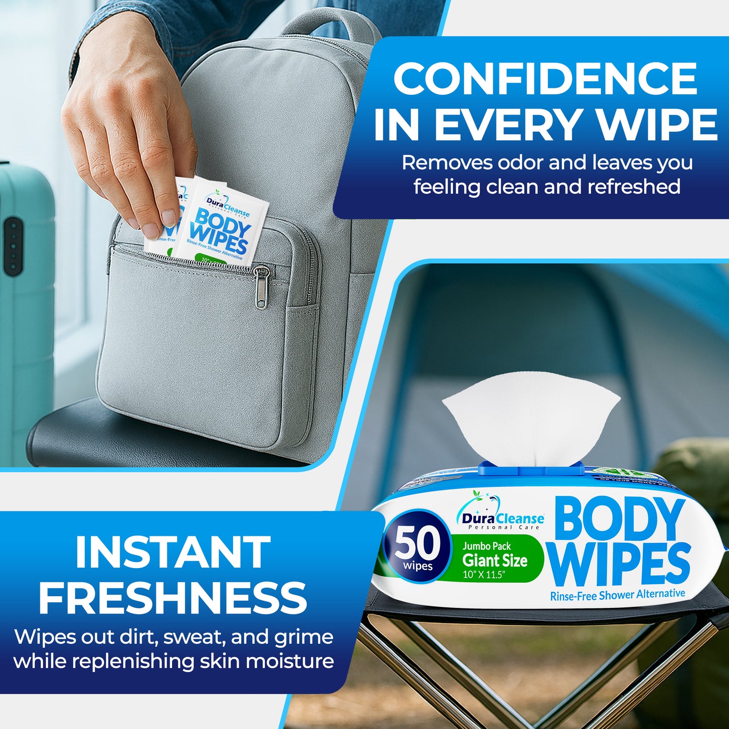 XL Universal Body Wipes (9" x 12") + Travel Size Bonus