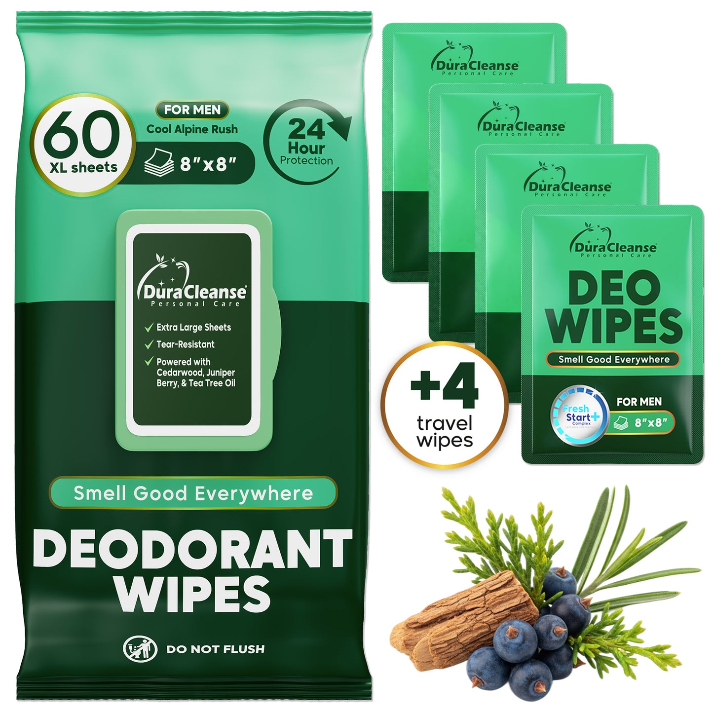 Deodorant Wipes for Men On-the-Go Fresh Scent Cleansing Wipes, 60 Count