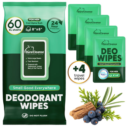 Deodorant Wipes for Men On-the-Go Fresh Scent Cleansing Wipes, 60 Count