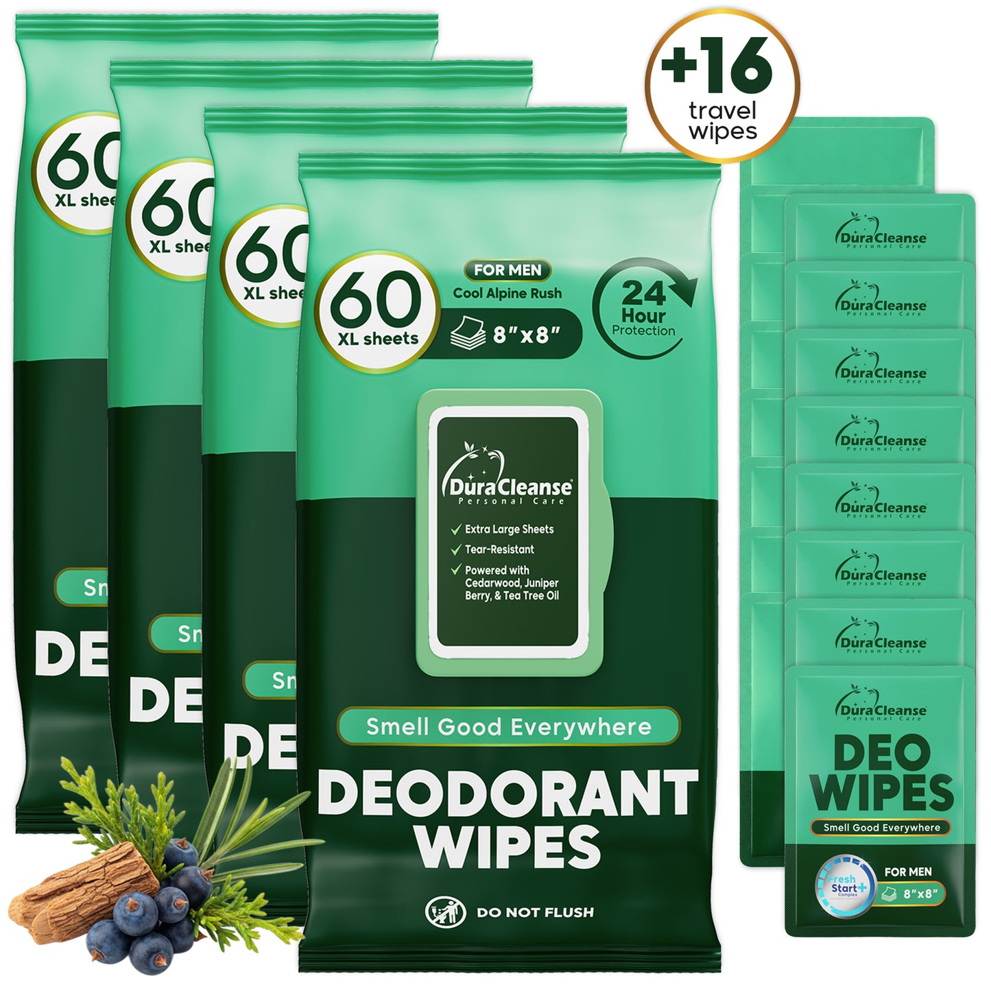 Deodorant Wipes for Men On-the-Go Fresh Scent Cleansing Wipes, 60 Count