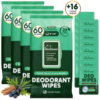 Deodorant Wipes for Men On-the-Go Fresh Scent Cleansing Wipes, 60 Count