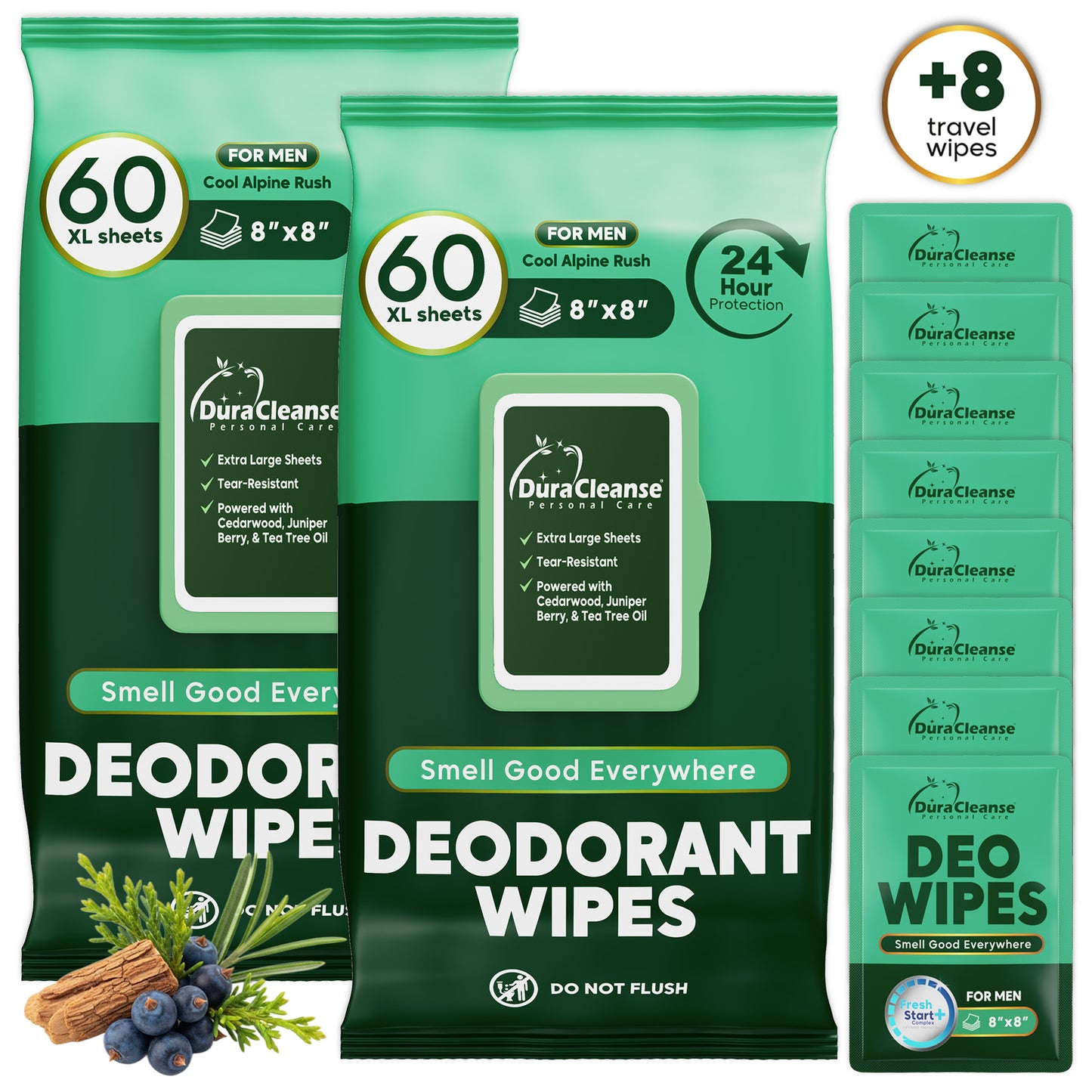 Deodorant Wipes for Men On-the-Go Fresh Scent Cleansing Wipes, 60 Count