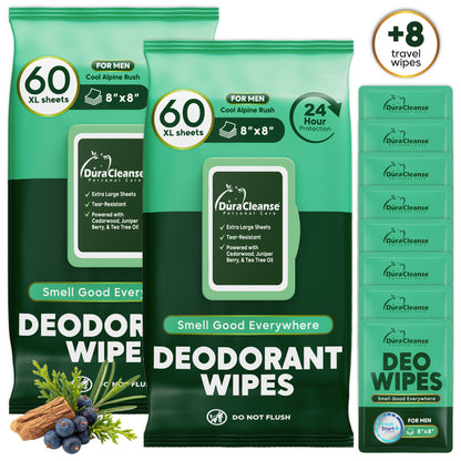 Deodorant Wipes for Men On-the-Go Fresh Scent Cleansing Wipes, 60 Count
