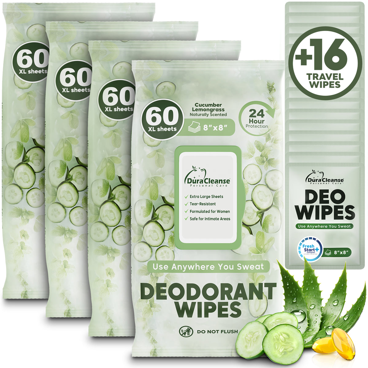 Deodorant Wipes for Women On-the-Go, 60 Count