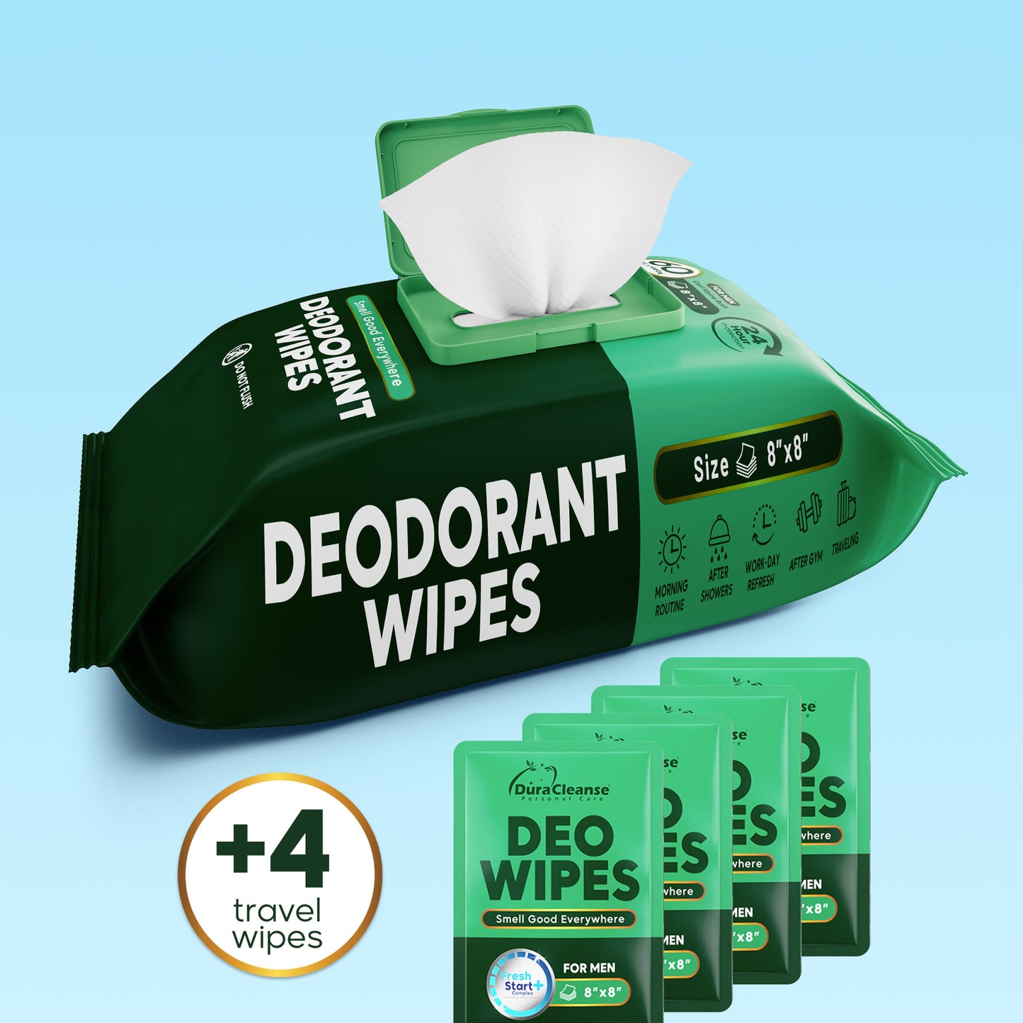 Deodorant Wipes for Men On-the-Go Fresh Scent Cleansing Wipes, 60 Count