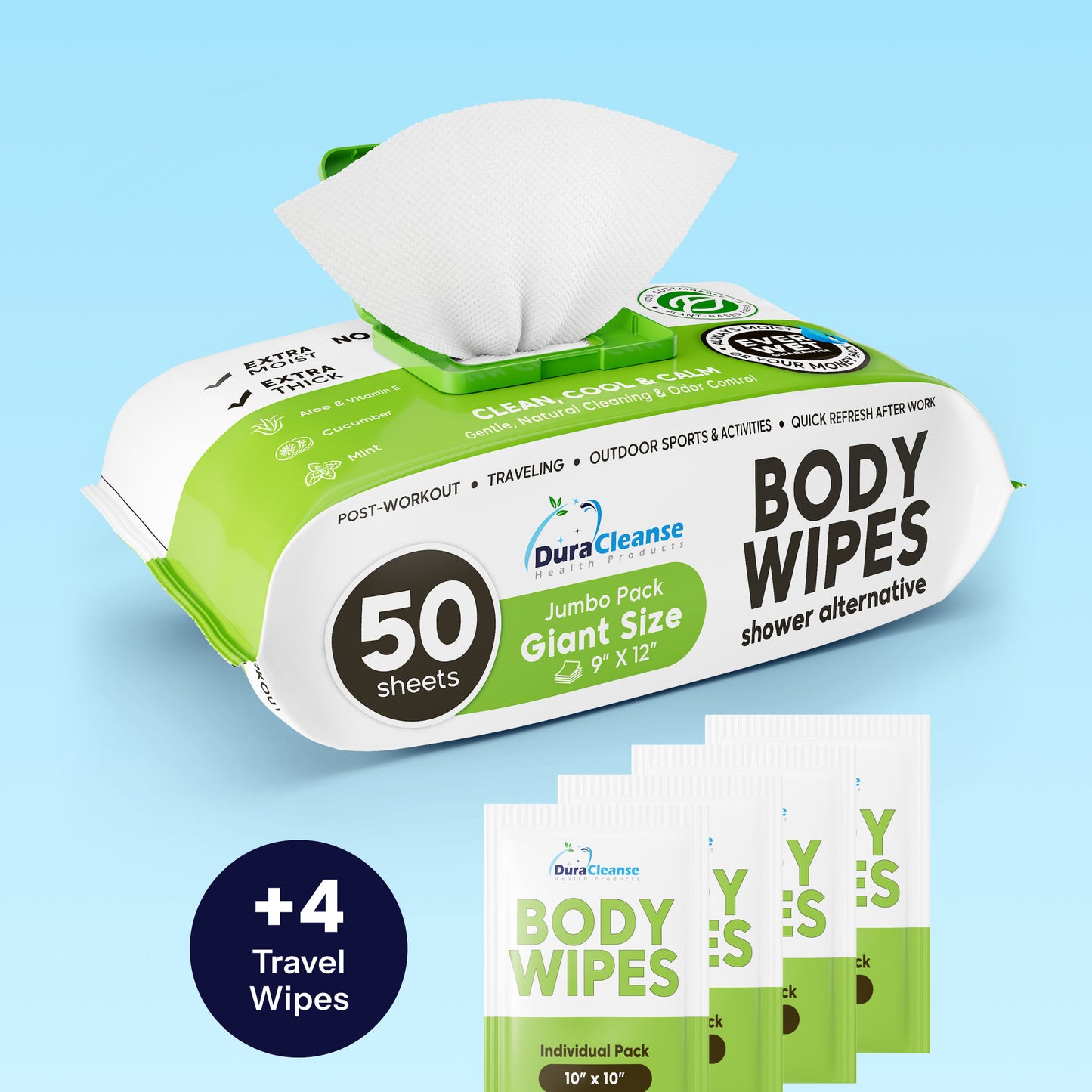 XL Women Body Wipes (9" x 12") + Travel Size Bonus